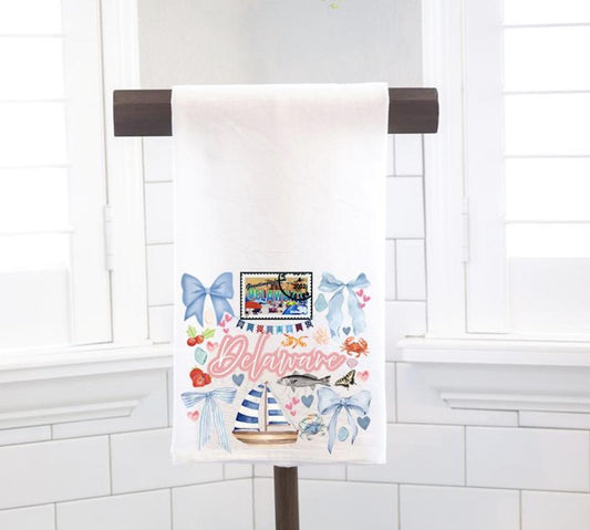 Coquette Delaware State, Flour Sack Tea Towel - Preppy Gift