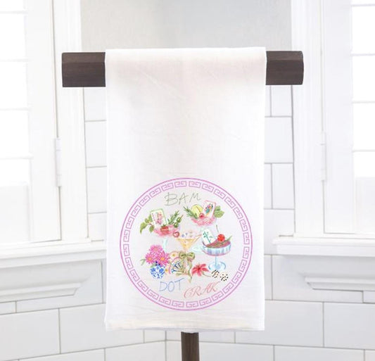 Bam Dot Crack Pink Mahjong Party Flour Sack Tea Towel – Hostess Gift- Preppy